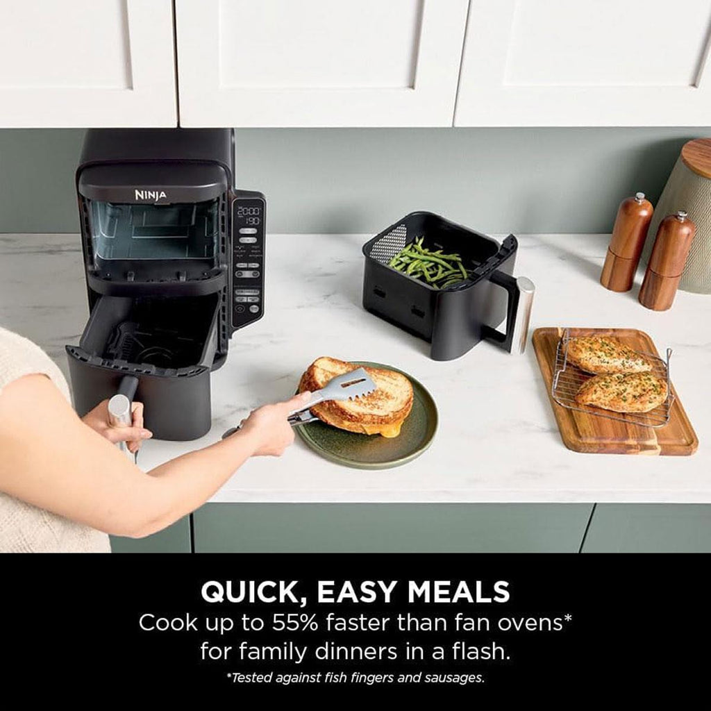 Ninja Foodi Double Stack Air Fryer 7.6L 2470W 6 In 1 Cooking Functions Dual Drawers Black
