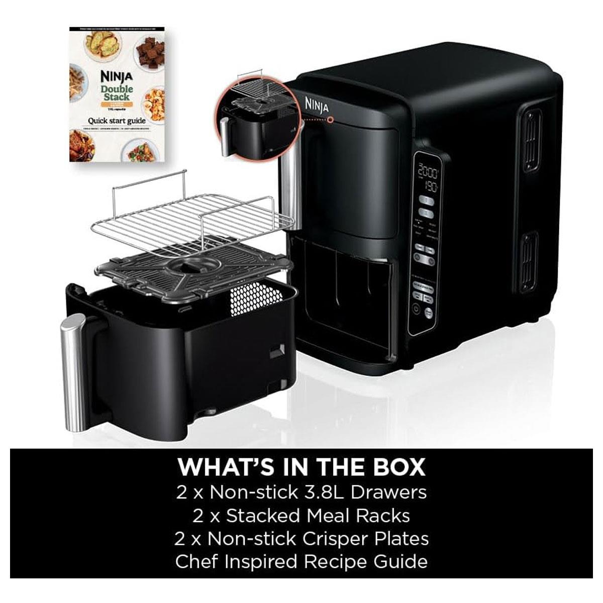 Ninja Foodi Double Stack Air Fryer 7.6L 2470W 6 In 1 Cooking Functions Dual Drawers Black