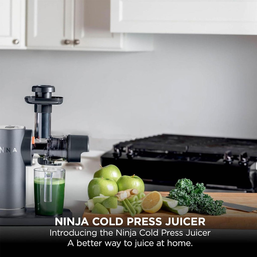Ninja Cold Press Juicer 150W 700ml Juice Jug 1.1L Pulp Container Anti-Clog Filter Grey & Black