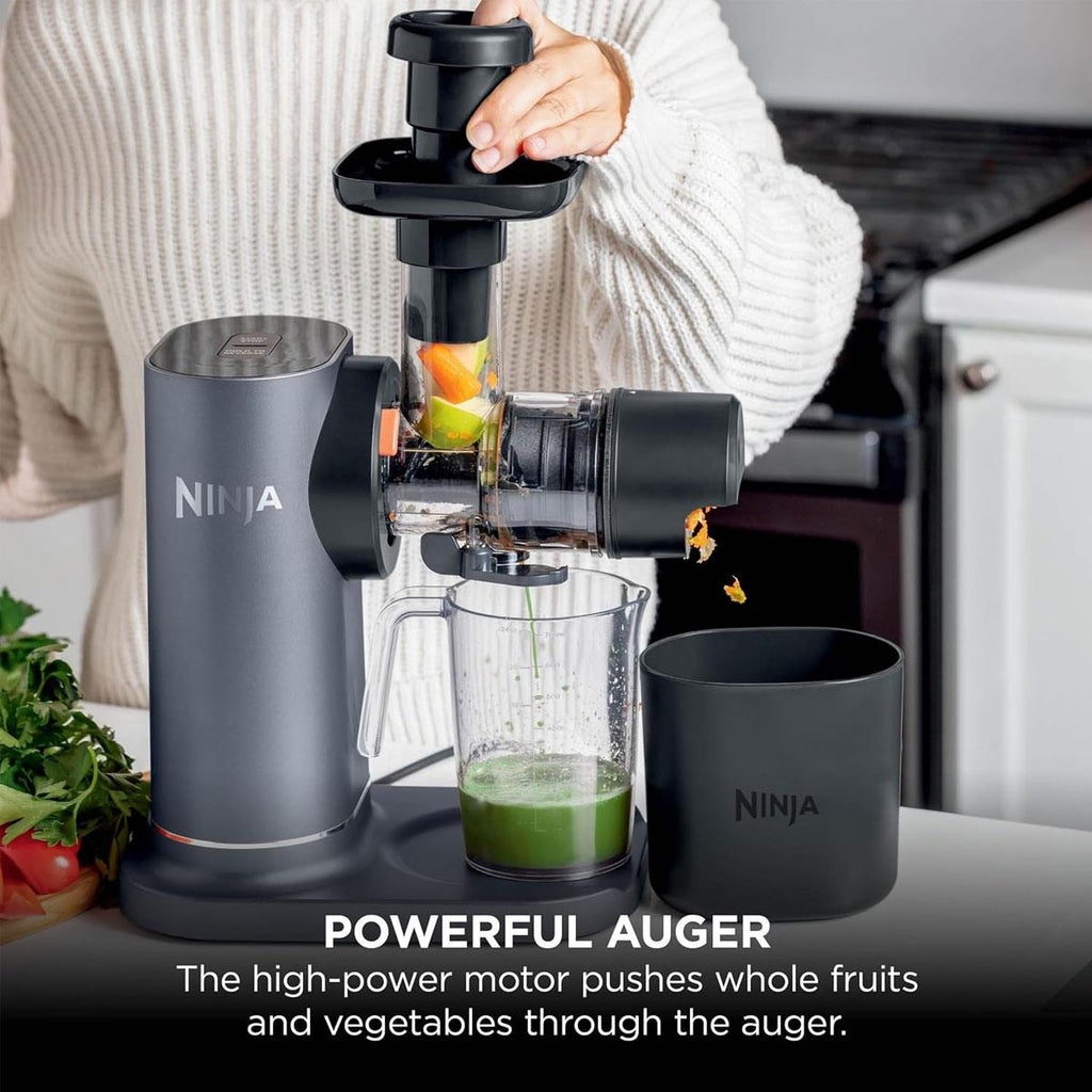 Ninja Cold Press Juicer 150W 700ml Juice Jug 1.1L Pulp Container Anti-Clog Filter Grey & Black