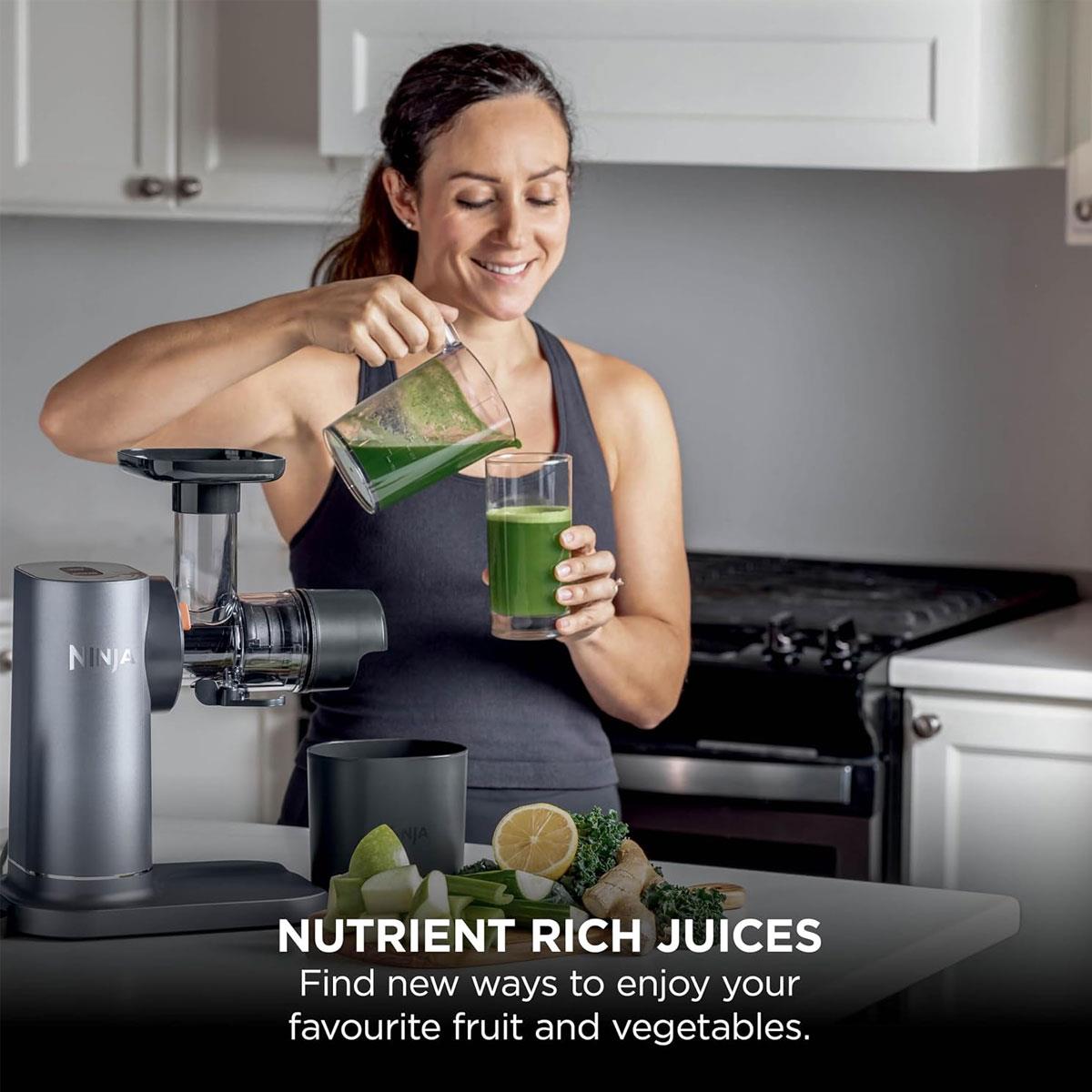 Ninja Cold Press Juicer 150W 700ml Juice Jug 1.1L Pulp Container Anti-Clog Filter Grey & Black