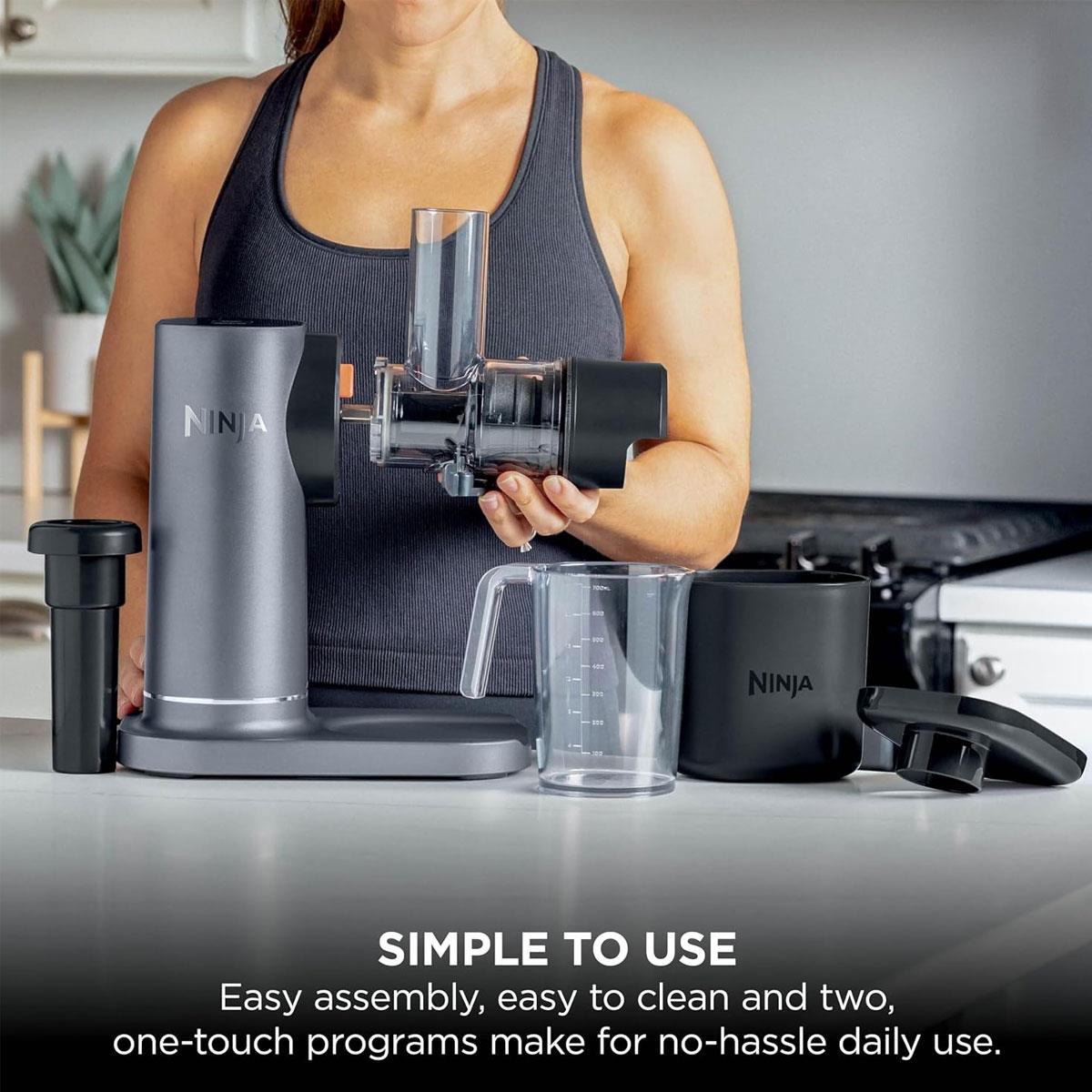 Ninja Cold Press Juicer 150W 700ml Juice Jug 1.1L Pulp Container Anti-Clog Filter Grey & Black