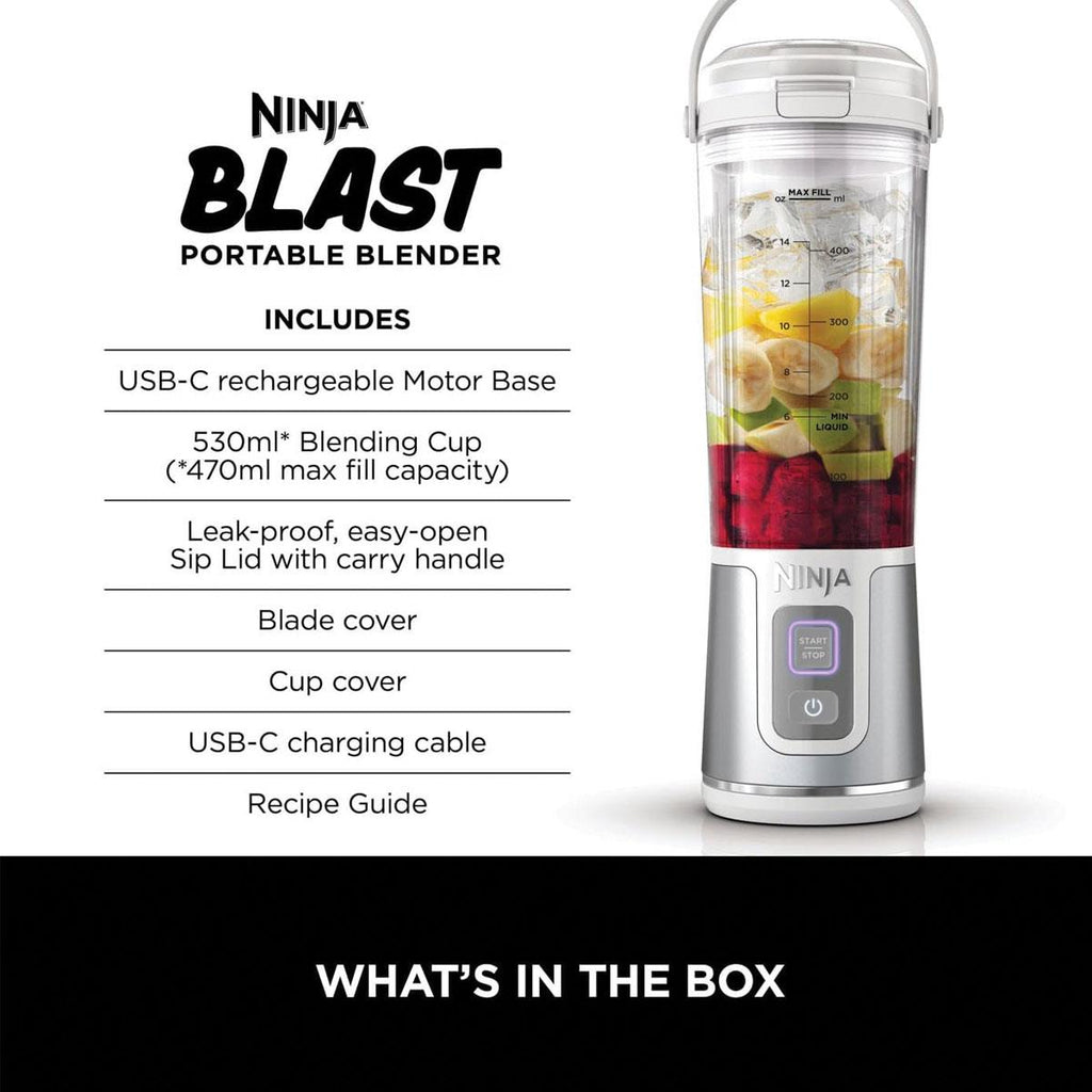 Ninja Blast Cordless Portable Blender 530ml USB-C Rechargeable Stainless Steel Blades White