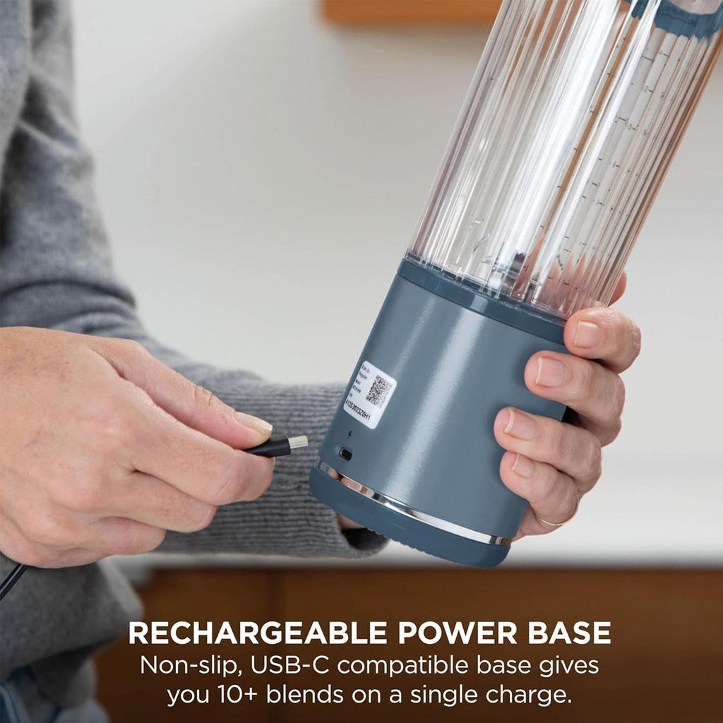 Ninja Blast Cordless Portable Blender Mini Rechargeable Personal Smoothie Maker 530ml USB-C Rechargeable Stainless Steel Blades Denim Blue