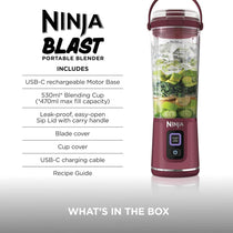Ninja Blast Cordless Portable Blender 530ml USB-C Rechargeable Cranberry Red