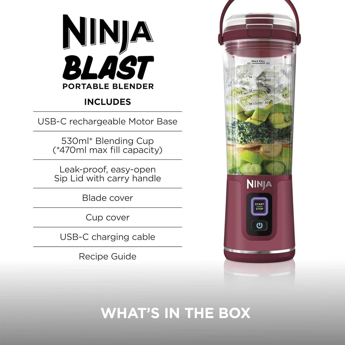 Ninja Blast Cordless Portable Blender 530ml USB-C Rechargeable Cranberry Red