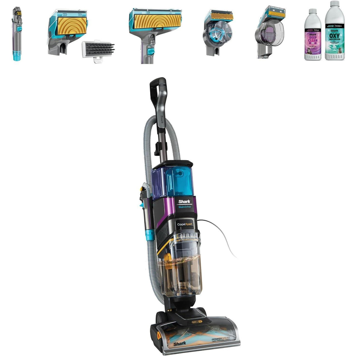 Shark Carpet Cleaner CarpetXpert HairPro Pet 1000W 2.1L StainStriker 5 Tools Charcoal Fuchsia Black