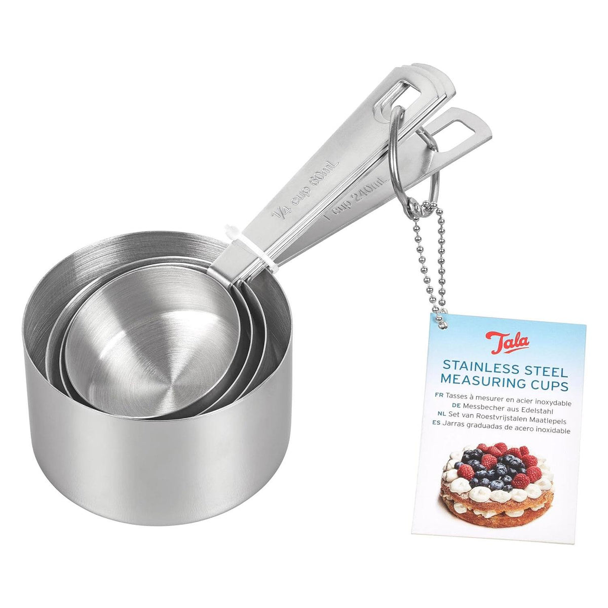 Tala Stainless Steel Measuring Cups Set of 4 for Baking and Cooking 30 ml 60 ml 125 ml and 250 ml