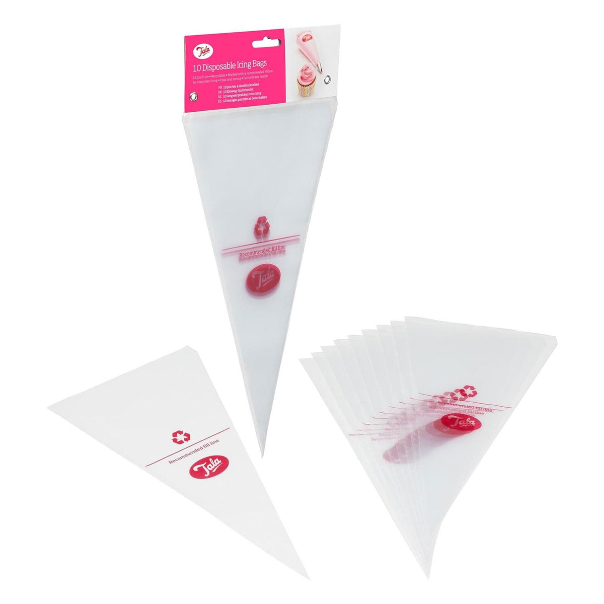 Tala Disposable Icing Bags Clear Plastic Piping Bags for Cake Decorating 16.5x31cm 10 Pack