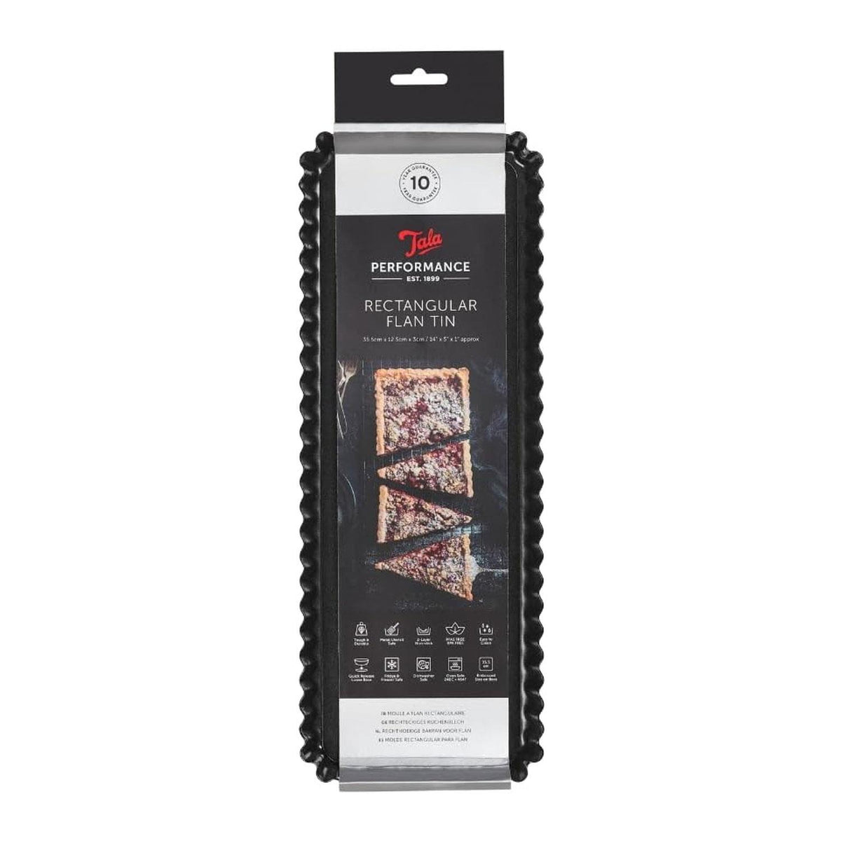 Tala Performance Fluted Rectangular Tart Tin 36.4 x 13.5 cm Carbon Steel Eclipse Non-Stick Coating Black