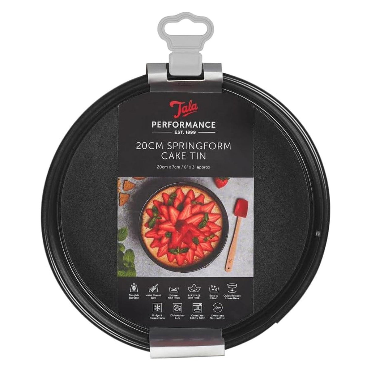 Tala Performance Springform Cake Tin 20 cm Carbon Steel Eclipse Non-Stick Coating Removable Base Black