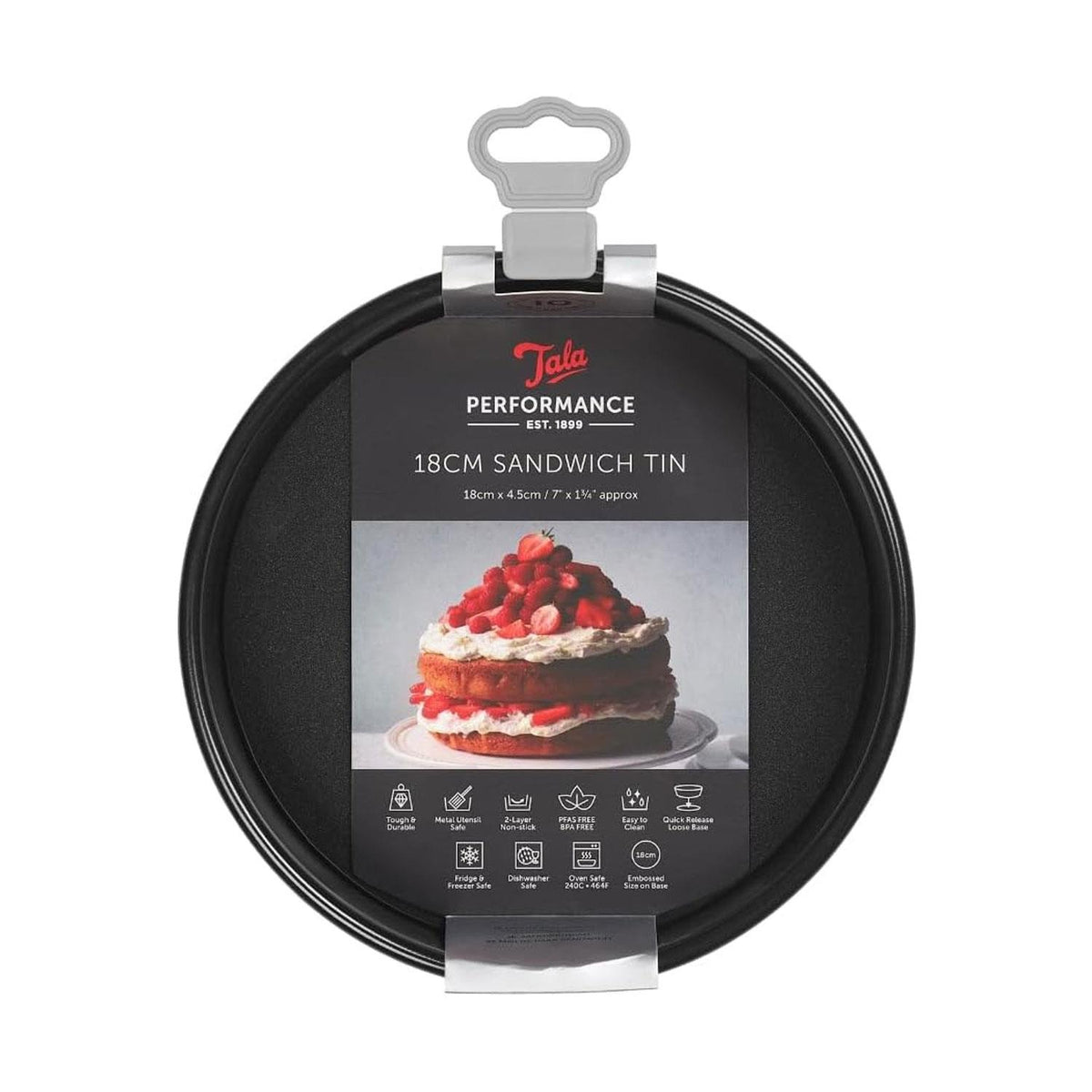 Tala Performance Round Sandwich Cake Tin 18 cm Carbon Steel Eclipse Non-Stick Coating Loose Base Black