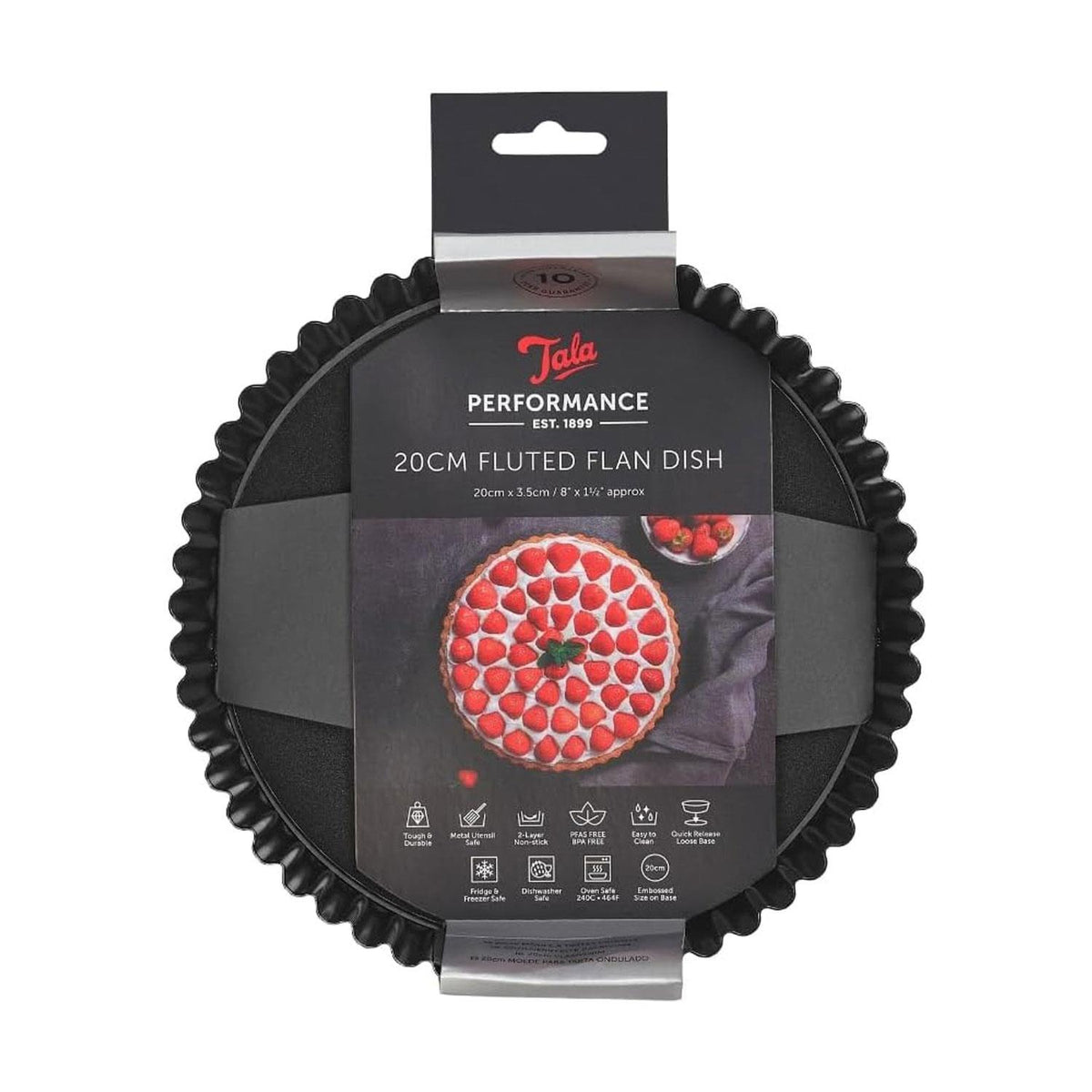Tala Performance Fluted Tart Tin 20 cm Carbon Steel Eclipse Non-Stick Coating Loose Base Black - product photo