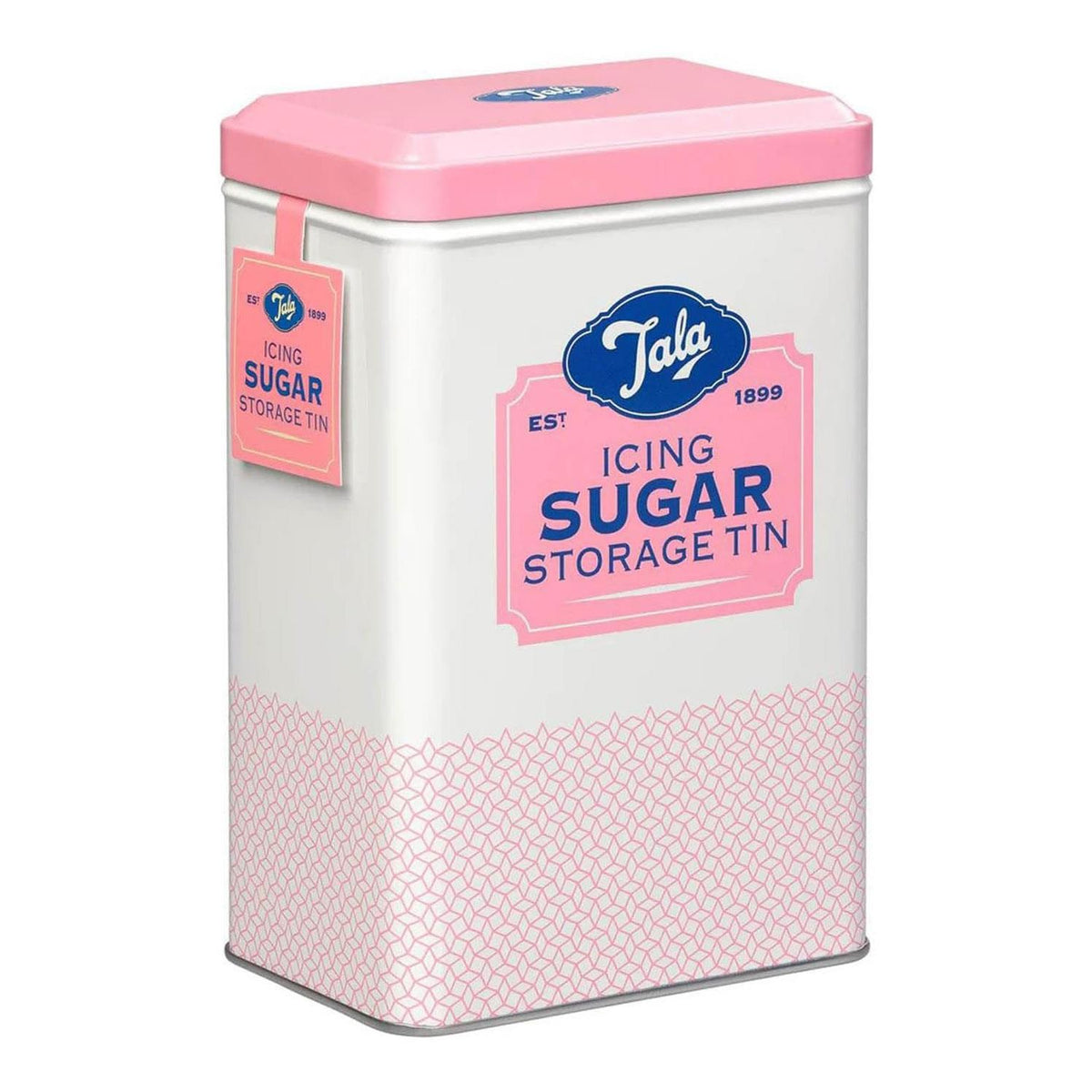 Tala Originals Icing Sugar Storage Tin Retro Pattern Metal Container Pink and White 1kg Capacity - product photo