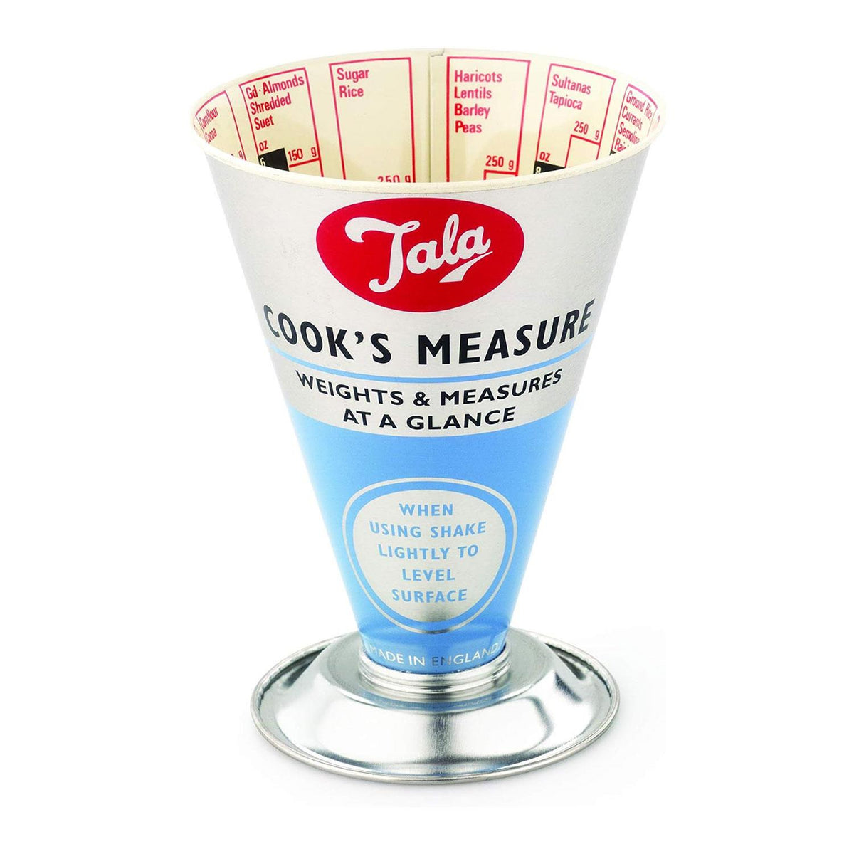 Tala 1950s Blue Dry Cook's Measure Printed Aluminium Kitchen Measuring Cup White and Blue Graduated Scales