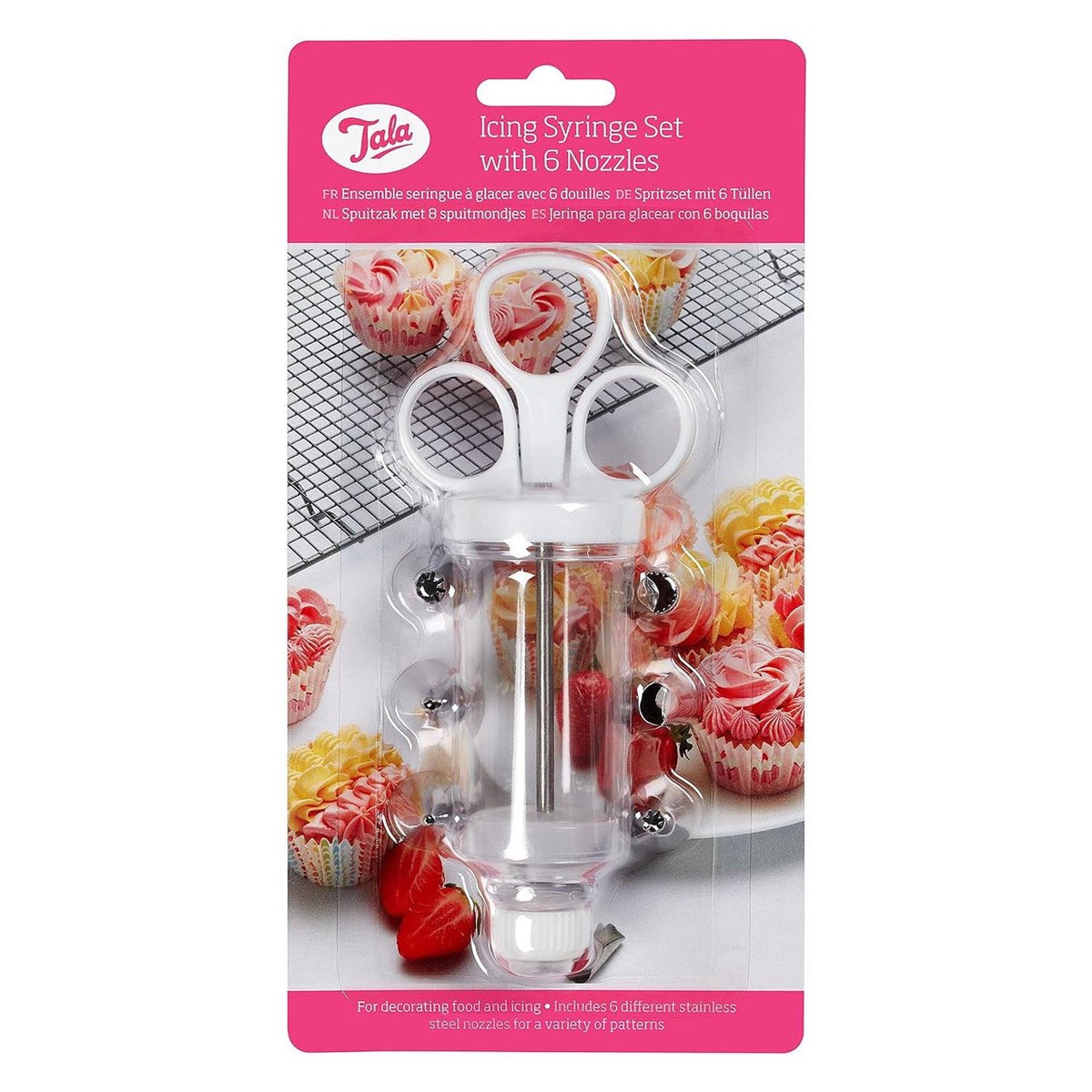 Tala Icing Syringe Set with 6 Stainless Steel Nozzles BPA-Free Plastic Cake Decorating Tool White