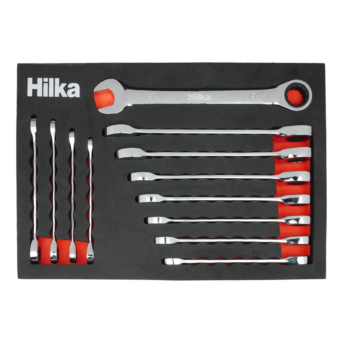 Hilka 12 Piece Metric Ratchet Spanner Set Chrome Alloy Steel 72-Tooth Ratchet 8–19 mm