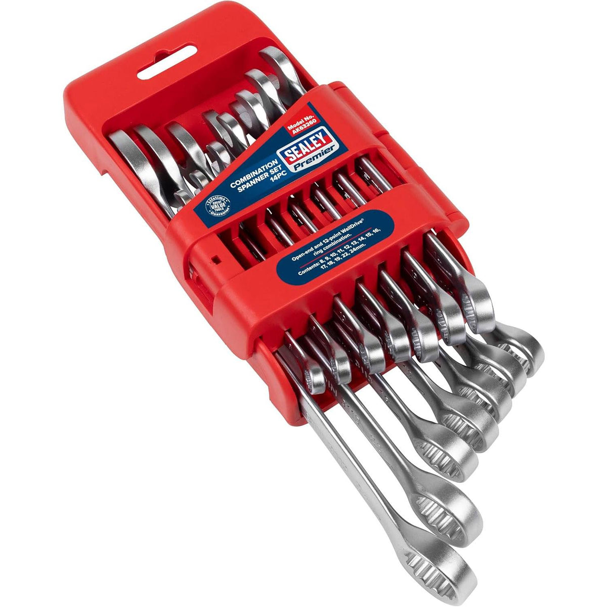 Sealey Premier Combination Spanner Set 14 Piece Metric Chrome Vanadium Steel 8–24mm