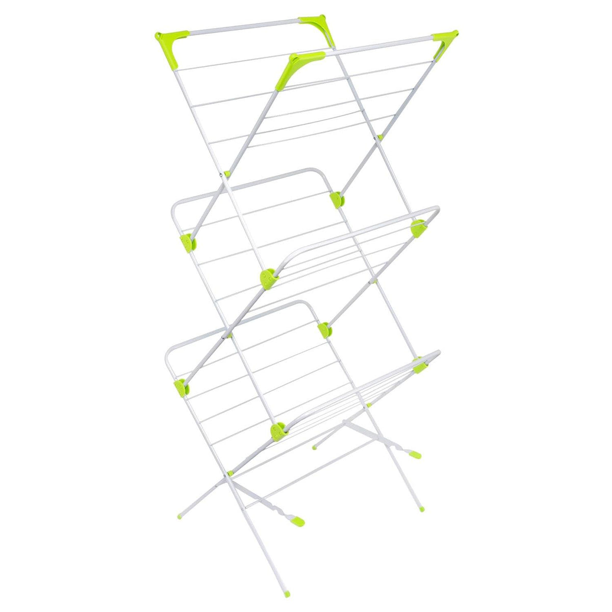 Orwell Triple X 3-Tier Folding Clothes Airer Steel and Plastic Indoor Drying Rack 15m Drying Space 15kg Capacity White Green 1 Pack - product photo