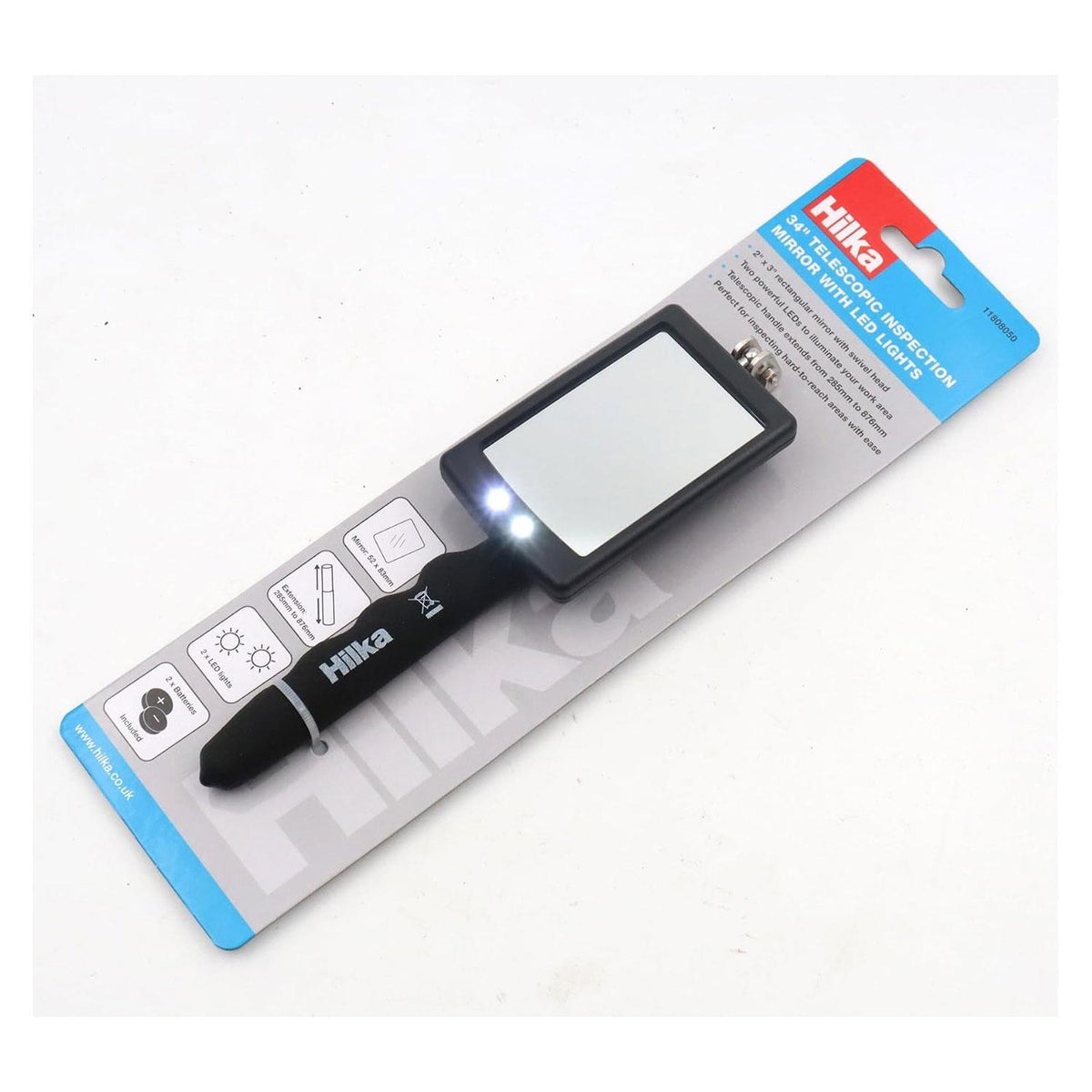 Hilka Telescopic Inspection Mirror with LED Light 34 Inch Extendable Handle Swivel Rectangular Mirror - product photo