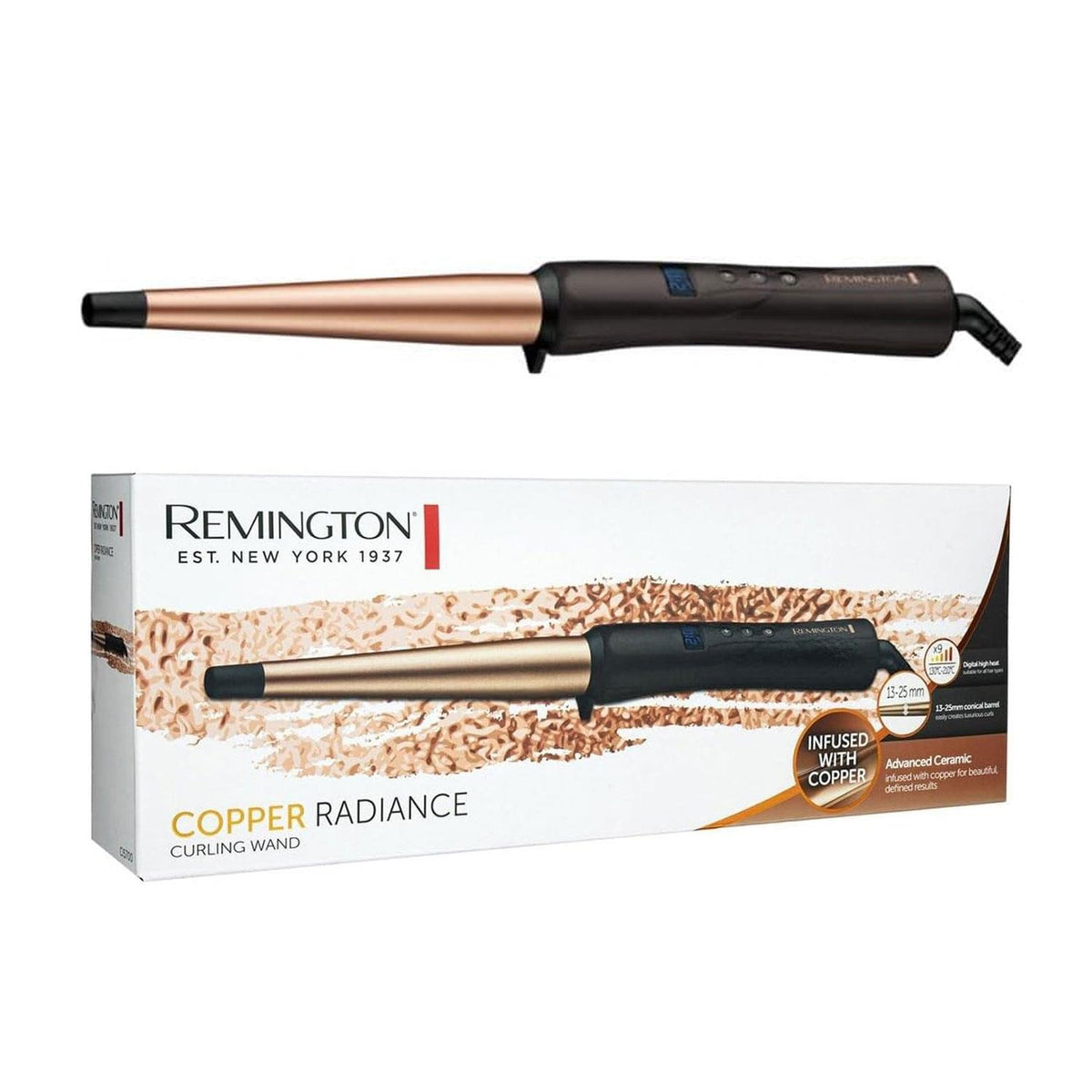 Remington Copper Radiance Conical Curling Wand Black Copper - product photo