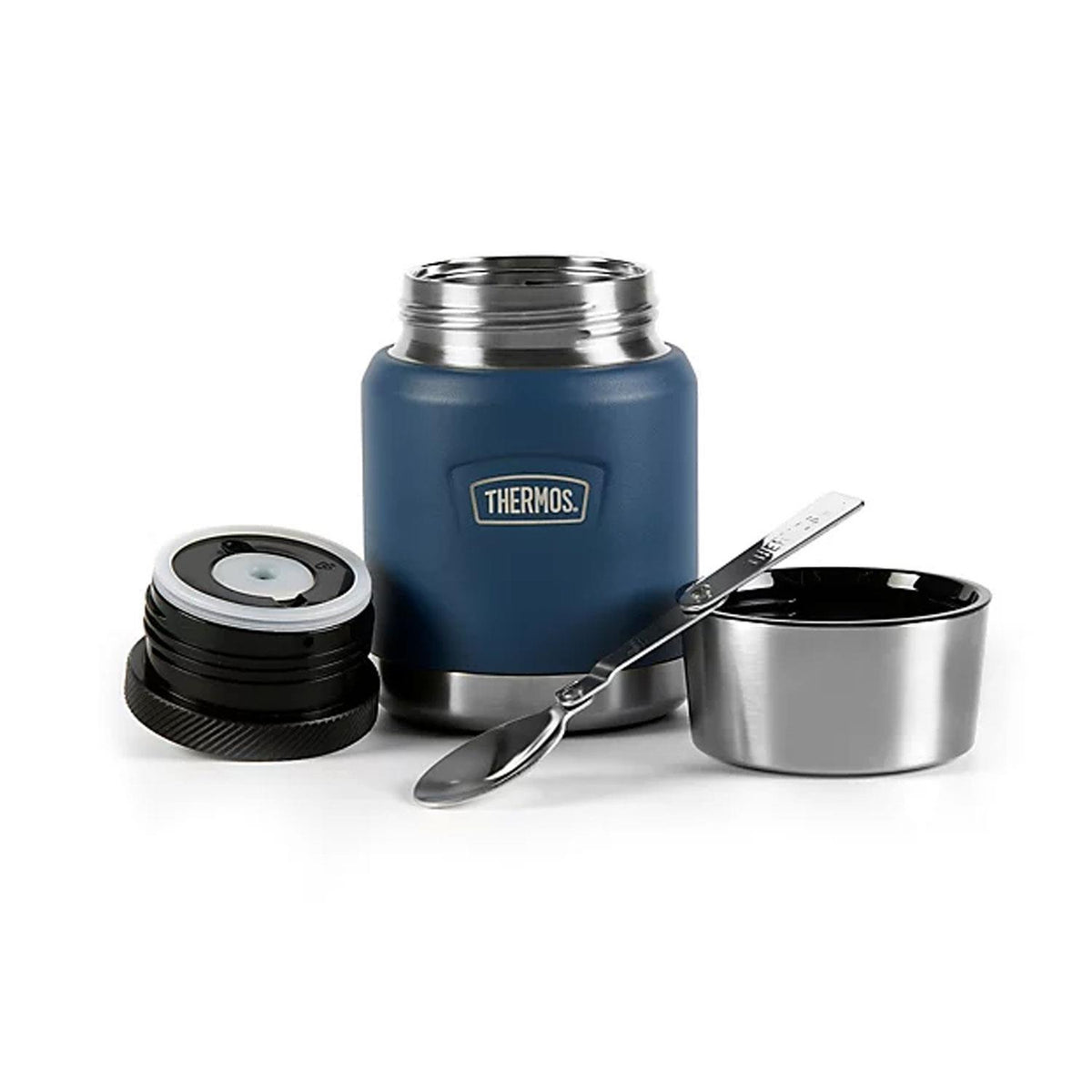 Thermos Icon Series Food Flask 470ml Stainless Steel Vacuum Insulated with Folding Spoon Navy Blue