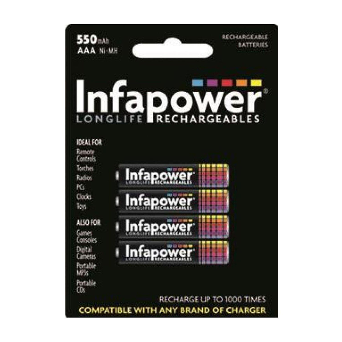 Infapower AAA Rechargeable Ni-MH Batteries 1.2V 550mAh Pack of 4