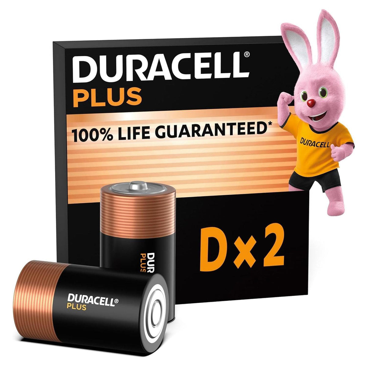 Duracell Plus D Size Alkaline Batteries 1.5V LR20 Pack of 2