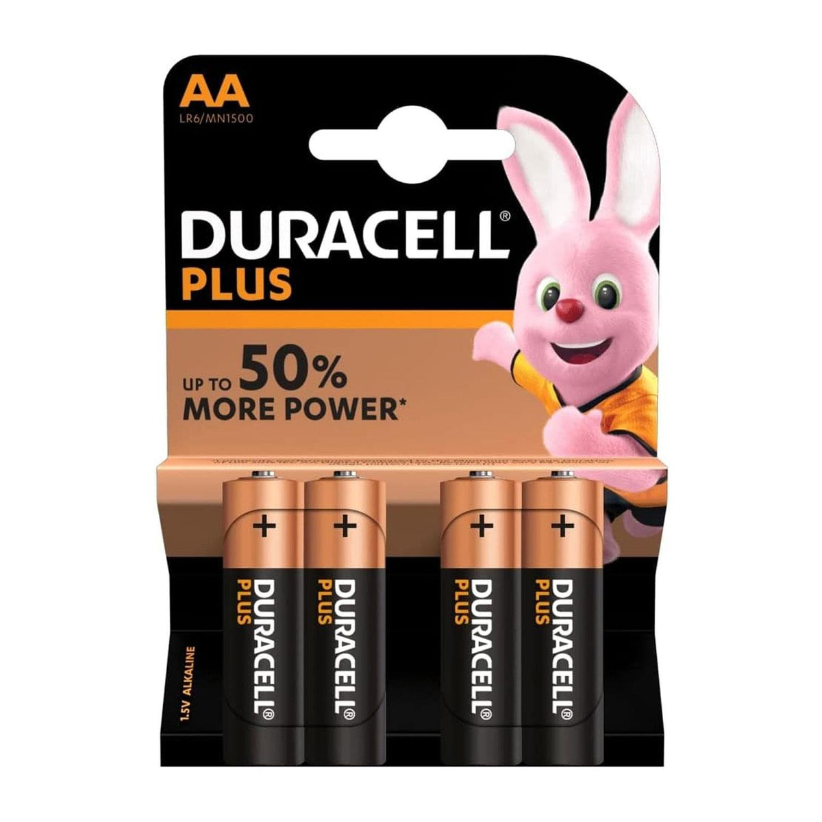 Duracell Plus Power AA Alkaline Batteries 1.5V LR6 Pack of 4