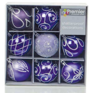 Set of Nine Purple Christmas Tree Baubles (6cm) by Christmas Direct