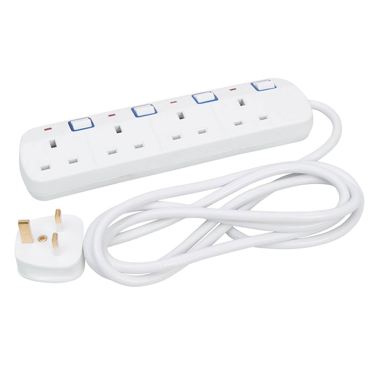 Powermaster Switched Extension Lead With Neon Indicator 230V 4-Gang 2m ...