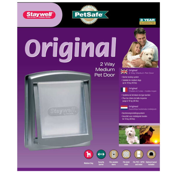 PetSafe Staywell Original 2-Way Pet Door Dog and Cat Flap Medium Silver - Image 2
