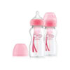 Dr Brown Options + Twin Pack Anti-Colic Wide Neck Baby Bottles 270ml - Pink