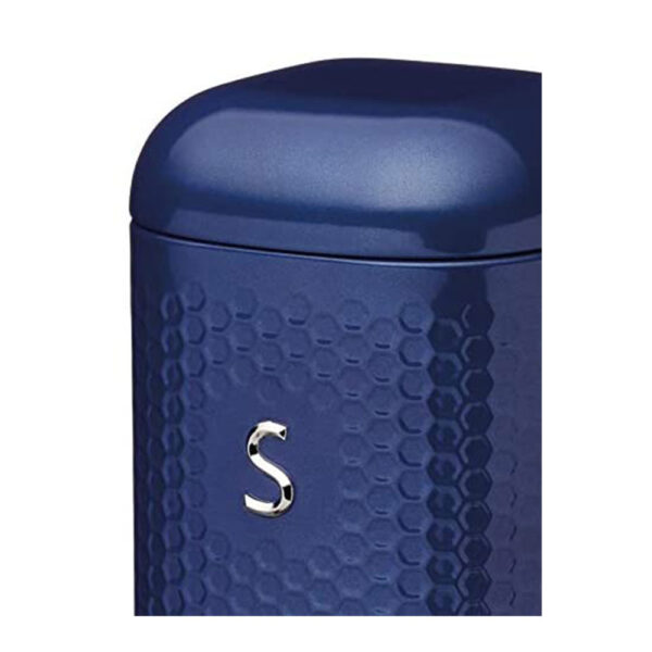 KitchenCraft Lovello Textured Sugar Canister Jar With Geometric Embossed Finish 11 x 11 x 19 cm (4.5" x 4.5" x 7.5") - Midnight Navy - Image 2