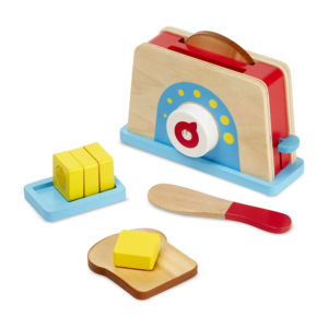 Melissa & Doug Bread And Butter Toaster Set – 9 Pcs Wooden Play Food And Kitchen Accessories – Multicolour