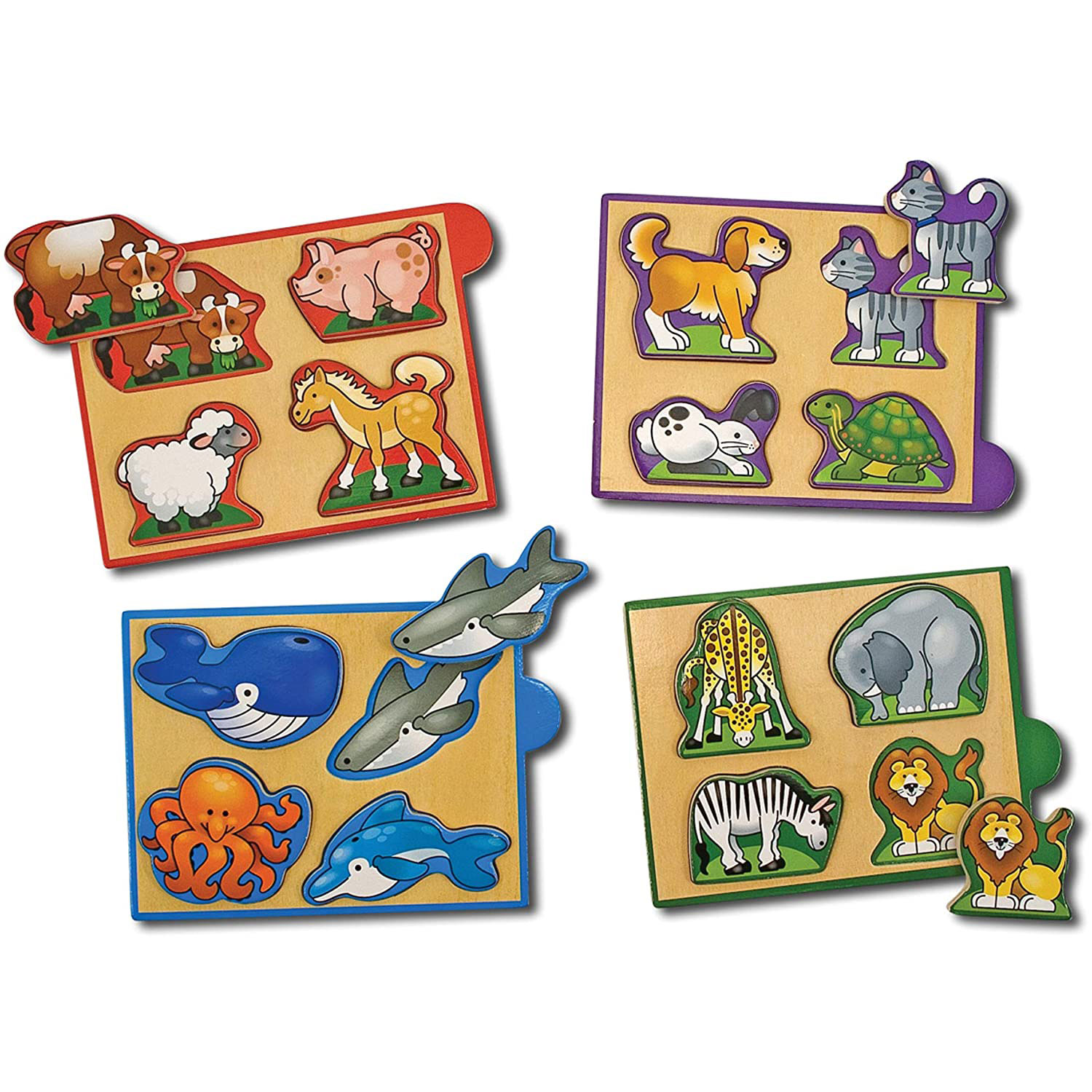 Melissa & Doug Animals Wooden Mini Puzzle Pack Set of 4 Piece Adorable