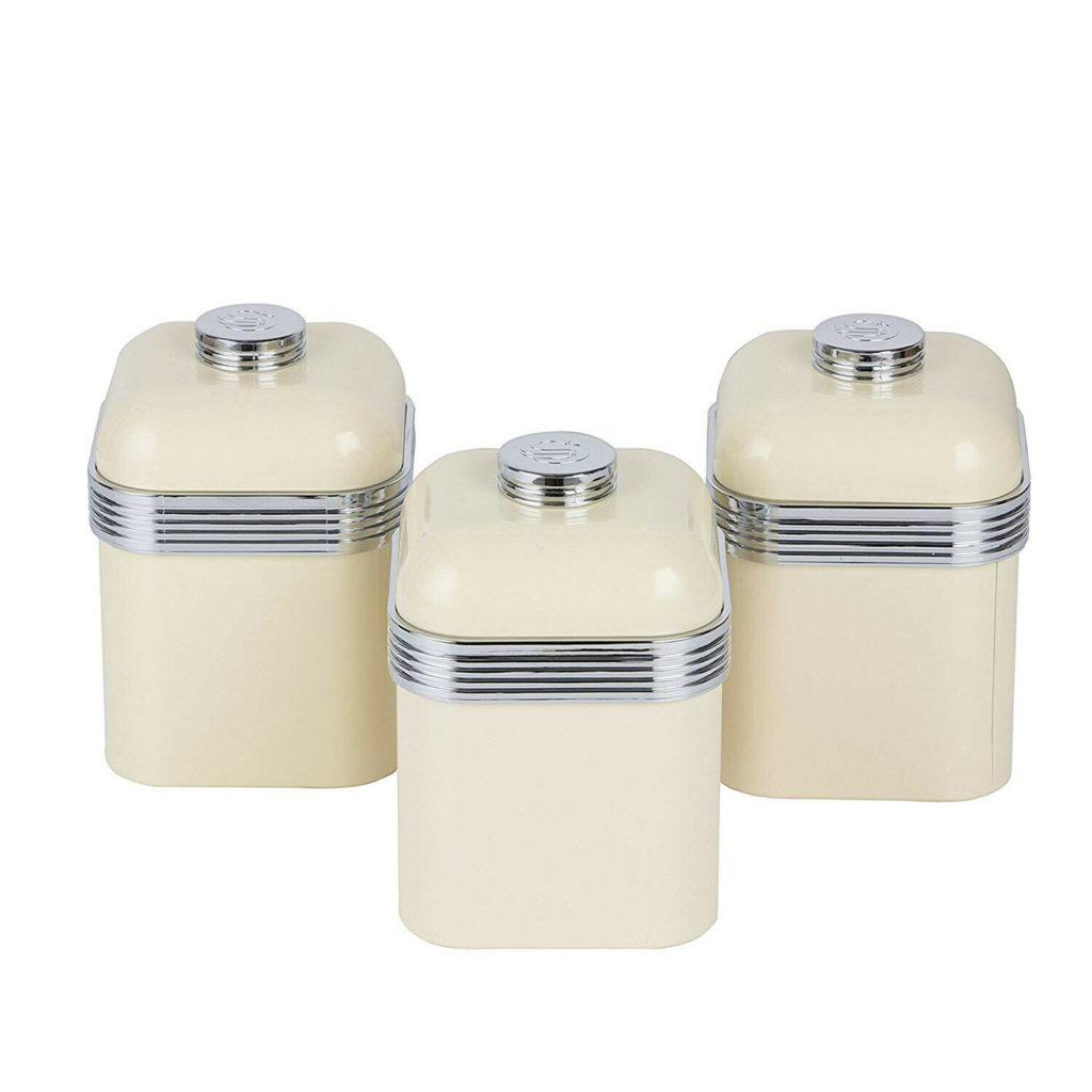 Swan Retro Kitchen Storage Iron Canisters, Set of 3, 1 Liter Cream