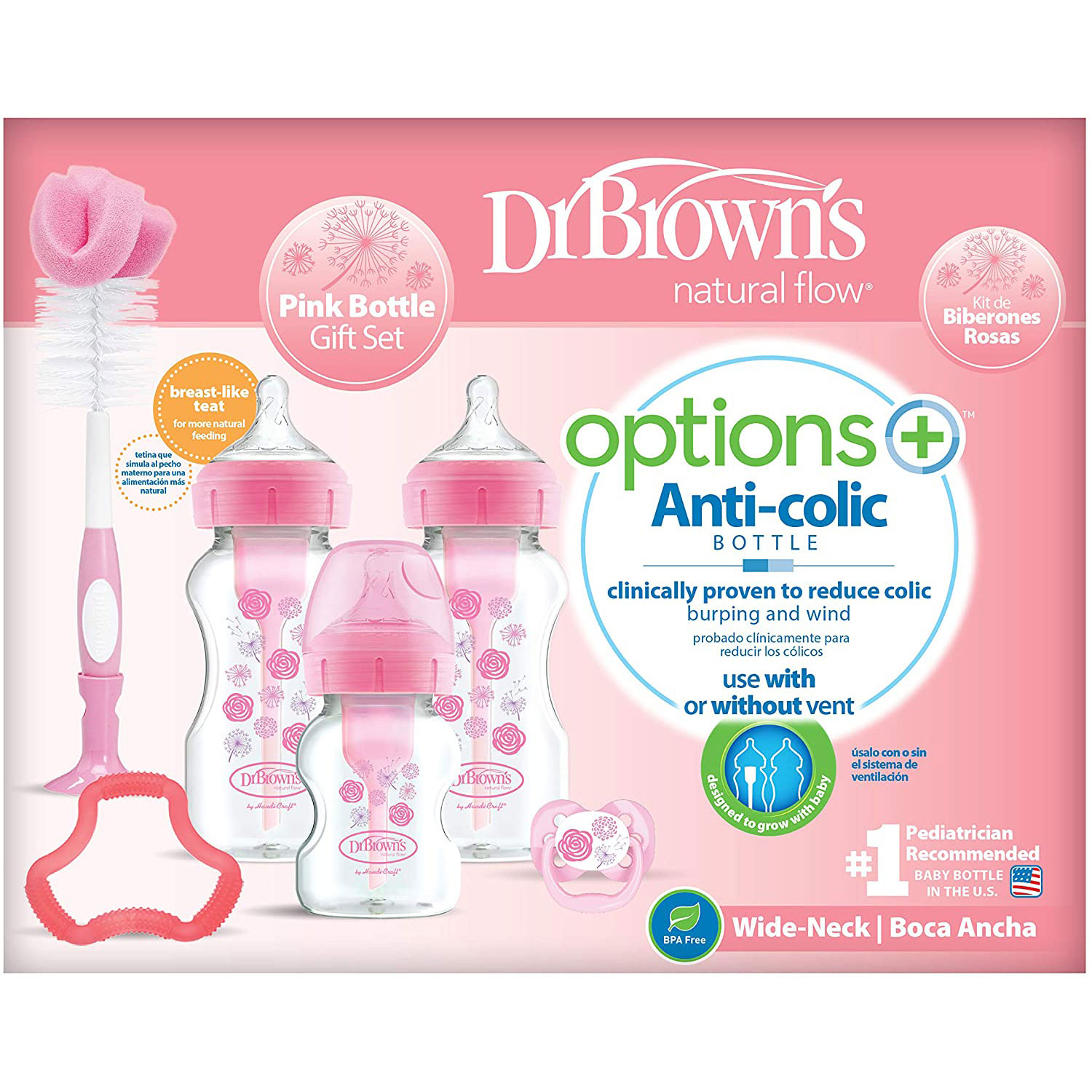 Dr Brown Options + AntiColic Baby Bottles Gift Set Pink BuysBest