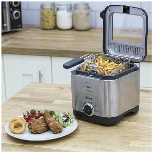 Swan Deep Fat Fryer Stainless Steel 900 W 1.5 Litres - Silver - Image 2
