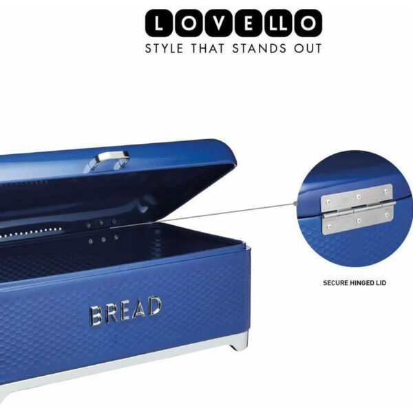 KitchenCraft Lovello Textured Bread Bin - Midnight Blue - Image 3