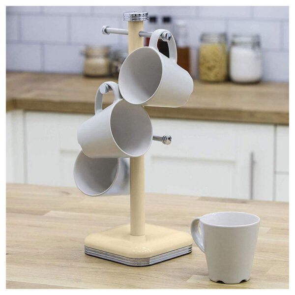 Swan Retro 6 Cup Mug Tree Weighted Base Polished Metal - Cream - Image 2