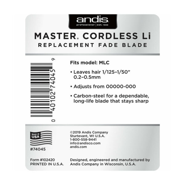 Andis Master Cordless Li Replacement Fade Blade - Polished Carbon Steel - Image 3