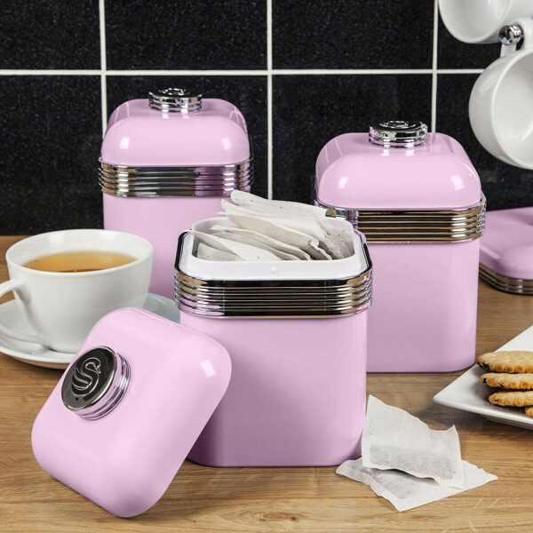 Swan Retro Kitchen Storage Canisters Set of 3 Canisters Colour Coated Lid And Body - Pink - Image 5