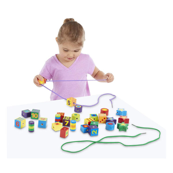 Melissa & Doug Wooden Lacing Beads In A Box  - 27 Brightly Colored Wooden Beads & 2 Colourful Laces With Storage Case - Multicolor - Image 2