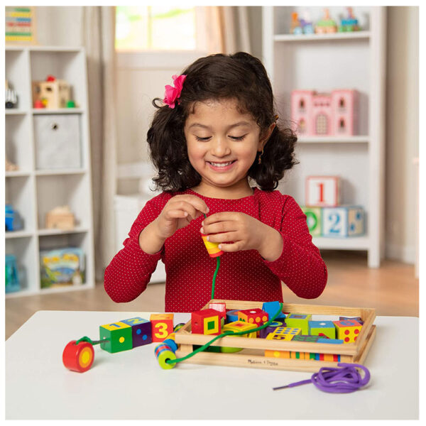 Melissa & Doug Wooden Lacing Beads In A Box  - 27 Brightly Colored Wooden Beads & 2 Colourful Laces With Storage Case - Multicolor - Image 4
