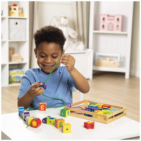 Melissa & Doug Wooden Lacing Beads In A Box  - 27 Brightly Colored Wooden Beads & 2 Colourful Laces With Storage Case - Multicolor - Image 5