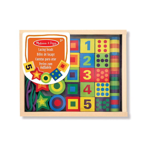 Melissa & Doug Wooden Lacing Beads In A Box  - 27 Brightly Colored Wooden Beads & 2 Colourful Laces With Storage Case - Multicolor - Image 6
