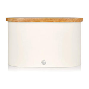 Swan Nordic Oval Bread Bin With Bamboo Cutting Board Lid Soft Touch Finish – Cotton White