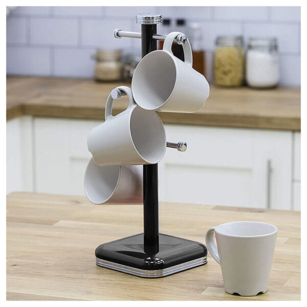 Swan Retro 6 Cup Mug Tree Weighted Base Polished Metal - Black - Image 4
