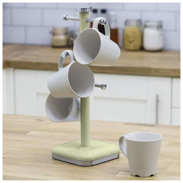 Swan Retro 6 Cup Mug Tree Weighted Base Polished Metal - Green - Image 3